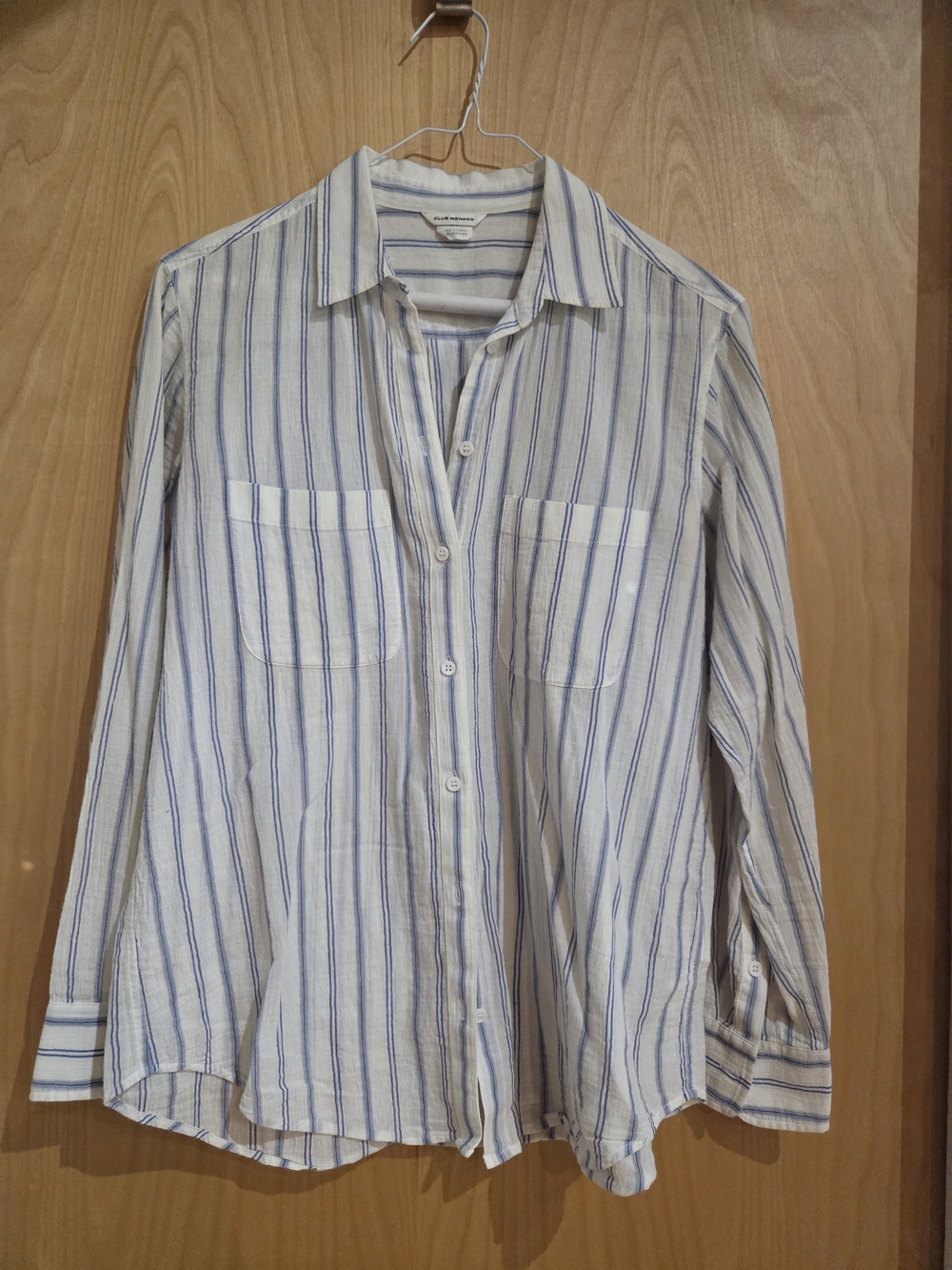 Club Monaco White and Blue Striped Button-Down Shirt